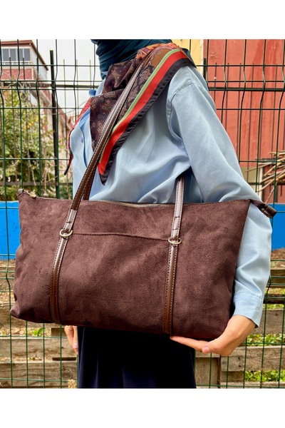 SANTA FLEX Suede Brown Striped Shopper Shoulder Bag