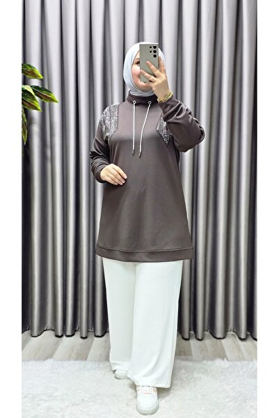 Elmas Tesettür Kadın Giyim Büyük Beden Önü Taşlı Tunik