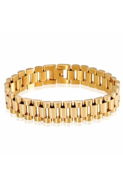 xUPING Brățară bărbătească cu lanț din oțel inoxidabil placat cu aur de 18k, 22 cm, aur