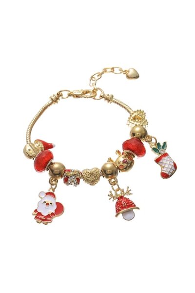 Tessero Brățară de damă cu tematică de Crăciun, pandantive Moș Crăciun, pietre de zirconiu, mărime reglabilă, aur 18K