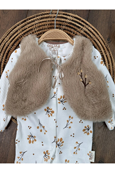 Bolly Baby Plush Vest with Floral Pattern Front Snap Fastener Camisole Stretchy Baby Girl Romper