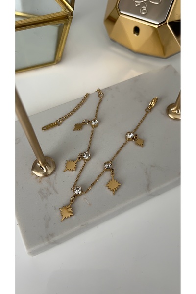 SU PERİSİ TAKI BİJUTERİ Steel Gold Zircon Stone North Star Bracelet