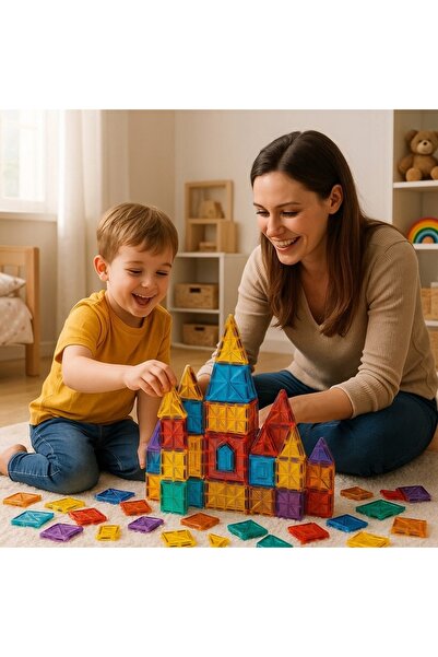 MalPlay Magnet blocks construction set for children, with 100 pieces in various shapes for 3D structures,