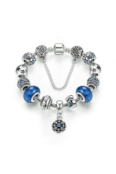 Tessero Brățară de damă cu pandantive, model floral, 18 cm, placată cu argint