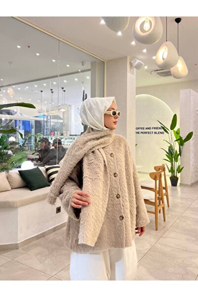 ensade Teddy Oversize Fit Winter Design Coat-Jacket with Scarf Accessories