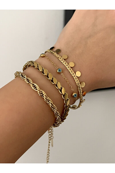 SU PERİSİ TAKI BİJUTERİ Steel Gold Barley Bracelet