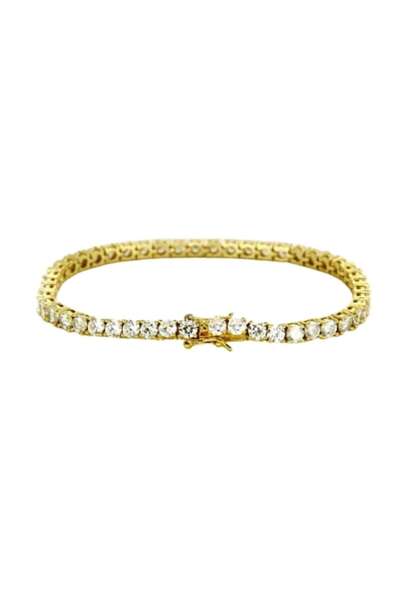 Tessero - Brățară tenis cu pietre de zirconiu, placată cu aur de 18K, închidere cu cataramă, 3 mm, 18 cm, unisex,