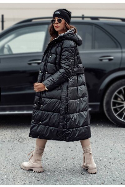 MAXORA SHOP Geaca lungă damă cu 2 fețe, glugă și cordon