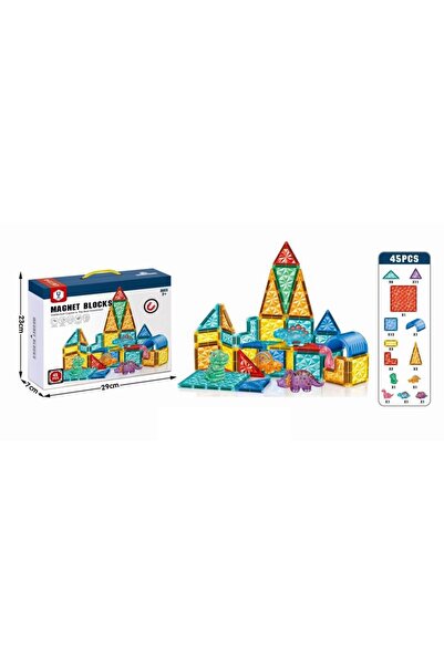 MalPlay Magnet blocks construction set for children, with 45 pieces in various shapes for 3D structures, m