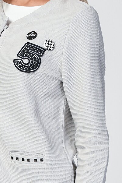 Zegy Badge Detailed Cardigan - Silver