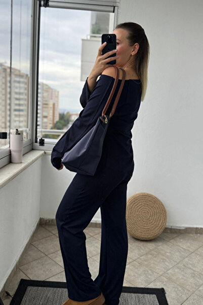 Kubos Moda Σετ αθλητικής φόρμας Kayık Yaka Modal Navy Blue Modal