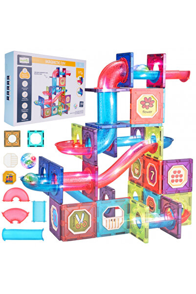 MalPlay Set of 83 magnetic 3D building pieces for children, Malplay, with luminous balls, multicolor