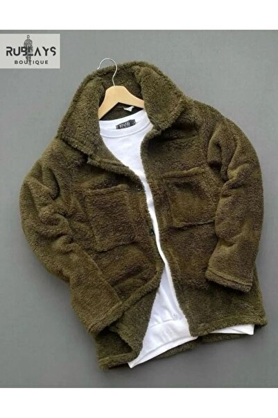 Rublays Khaki Pocketed Plush Winter Buttoned Jacket