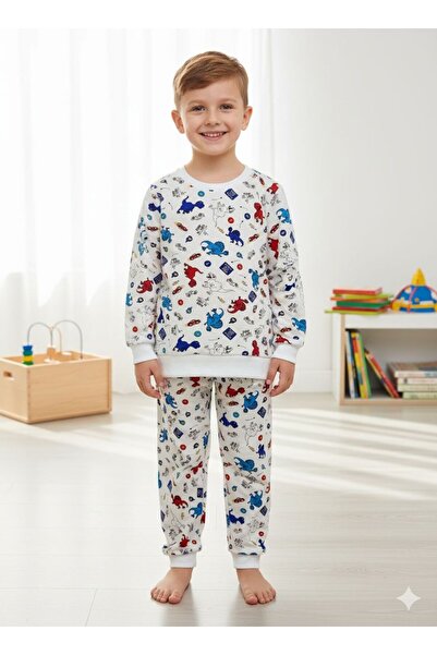 Beka Kids Erkek Çocuk Desenli Uzun Kollu Mevsimlik Pijama Takımı %100 Pamuklu
