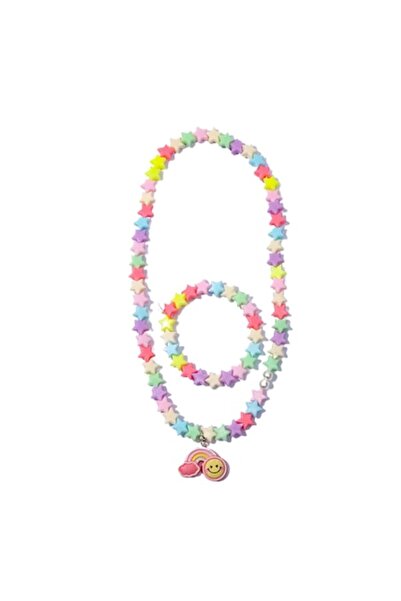 Tessero Set colier și brățară pentru fete, model cu stele și curcubeu, Tessero, multicolor