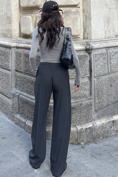 ESSFASIHON Beli lastikli geniş paça pantolon