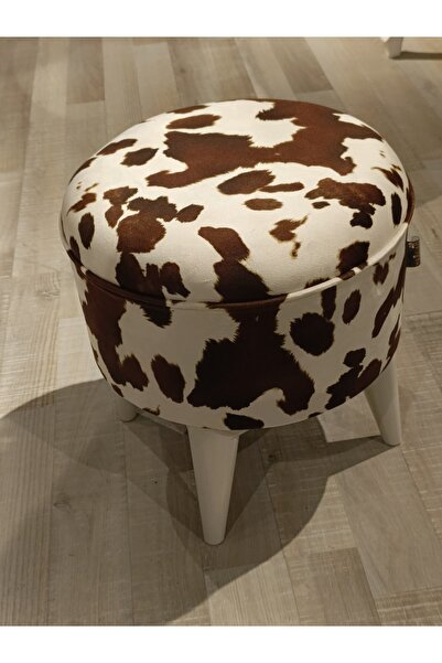 Store MERCAN MOBİLYA LEOPAR İNEK DESENİ KUMAŞ 42 ÇAP BENCH PUF BEYAZ AYAK