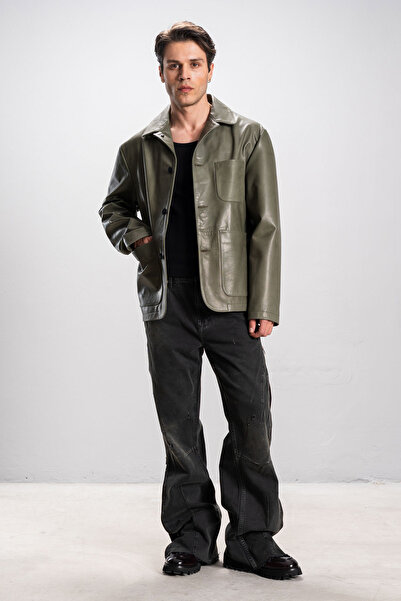 Dericlub سترة رجالية من الجلد الطبيعي من رين بجيوب كبيرة الحجم