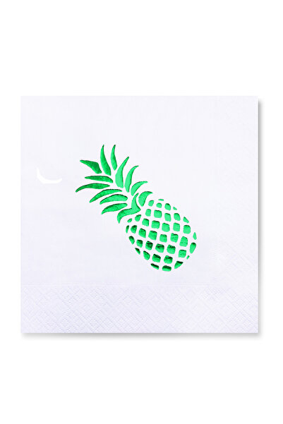 Story 33X33 cm Green Foil Pineapple Tropical Party Patterned 16-Piece White C...