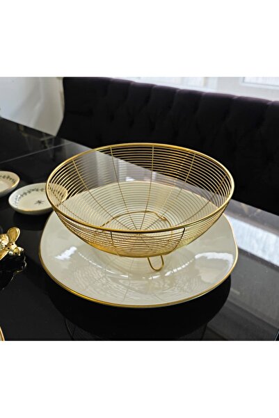 LOVYCO Fructieră din metal auriu, fructieră din coș de sârmă, bol pentru fructe de blat 24 cm