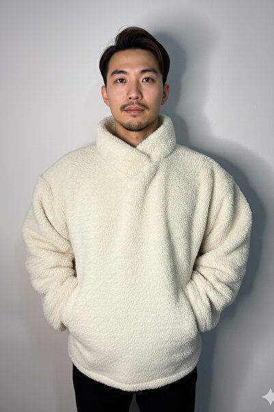 Otoplu Oversize White Cotton Men's Sweatshirt