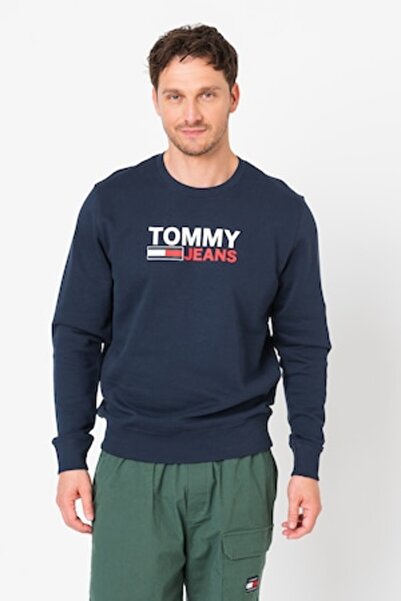 Tommy Jeans - Cotton Sports Top with Crew Neck and Logo Print, Dark Blue, M