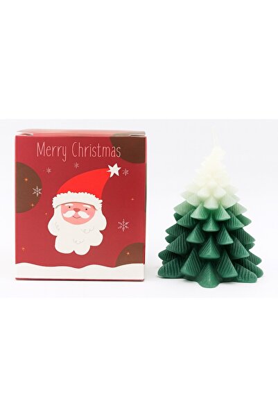 OEM Lumânare parfumată de Crăciun, în formă de brad, lucrată manual, cutie cadou inclusă, 7 x 7,5 cm, verde/alb