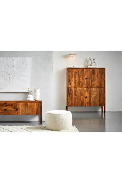 Creawood Arte %100 Masif Rustik Vitrin, Çok Amaçlı Dolap, Büfe