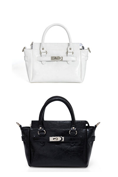 macsoo 2 τεμάχια ασπρόμαυρες γυναικείες τσάντες χειρός και ώμου με αγκράφα κα...