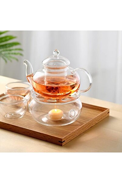 CnGlass Glass Teapot 33.8 Ounce with Removable Infuser, Stove Safe with Tea Warmer