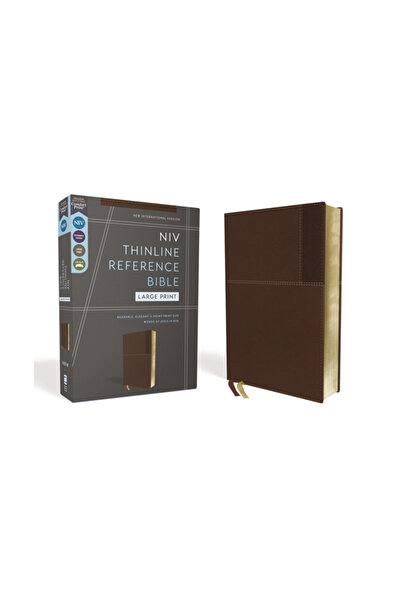 Zondervan Niv, Thinline Reference Bible, Large Print, Leathersoft, Brown, Red...