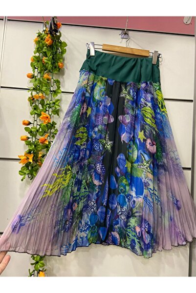 edu collection Patterned Midi Length Chiffon Bell Skirt Length 85 cm