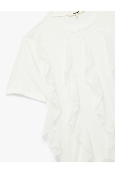Koton Cotton Short Sleeve Crew Neck Ruffle T-Shirt