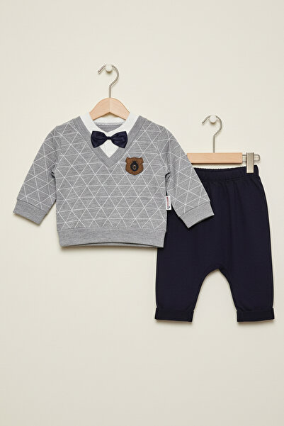 Lindakids Suprem Penye Kumaş % 100 Pamuk Papyonlu Erkek Bebek Takım 6-12-18 Ay