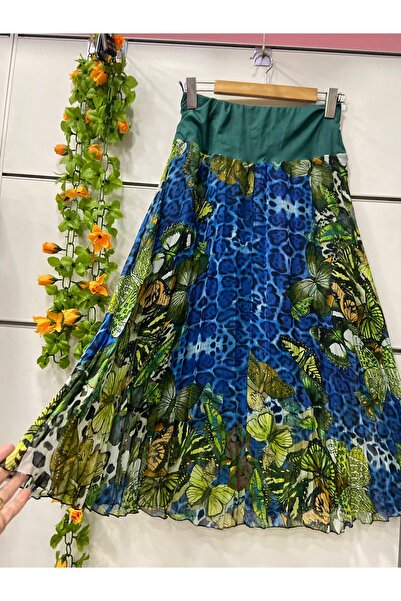 edu collection Patterned Midi Length Chiffon A-Line Skirt with Lining, Length 85 cm