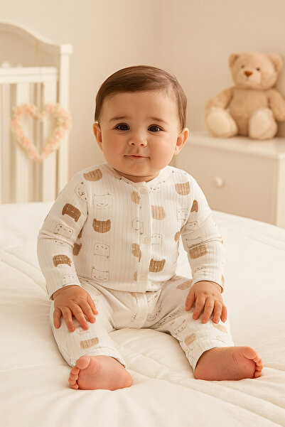 BEREKET BABY Organic Cotton Long Sleeve Baby Romper – Patterned Front Buttone...
