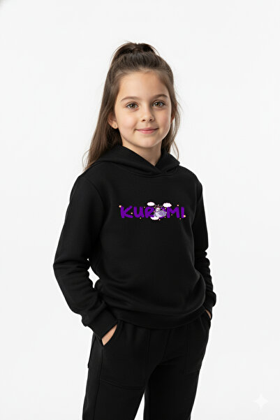 Let's Wear Kuromi Cloud Printed Children's Hooded Premium Compact Sweatshirt Tracksuit Set with Pockets and Drawstrings