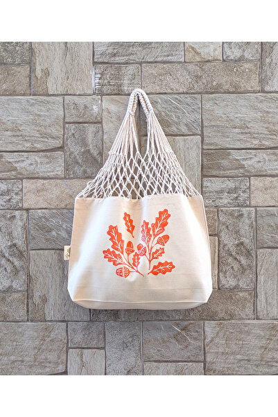 OBİDEV Meşe Palamudu Linol Baskı Kısa File Çanta