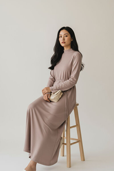 ENDAMIM YARIM YAKA RAHAT KALIP ESNEK UZUN KOL MEVSİMLİK ELBİSE