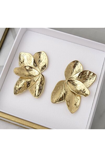 monalisatoka Kadın İşlemeli Yaprak Model Gold Küpe