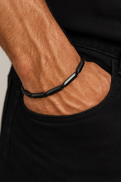TREND COLLECTİON سوار سلسلة من الفولاذ المقاوم للصدأ للرجال (لون أسود)