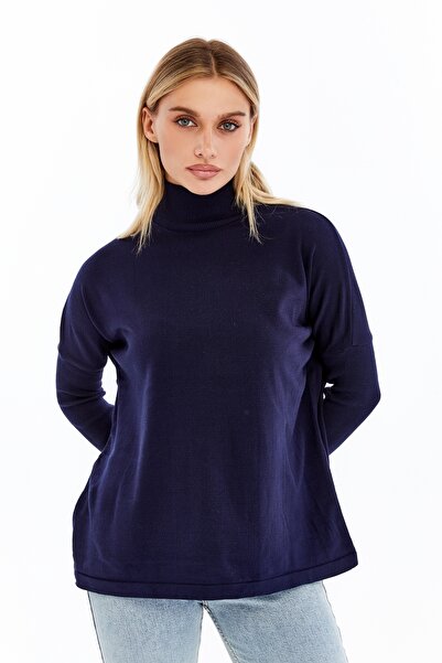 MA ananas Half Turtleneck Plain Long Sleeve Women's Tunic