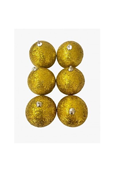 PartAntalya Christmas Pine Tree Ornament Shiny Gold Glittery Cute Ball 4cm Set of 6