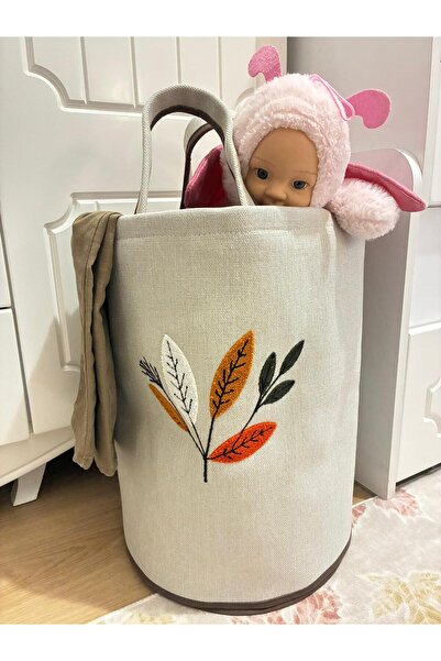 Punch Embroidered Linen EVA Organizer Basket – Decorative, Upright, Toy and Arrangement Basket