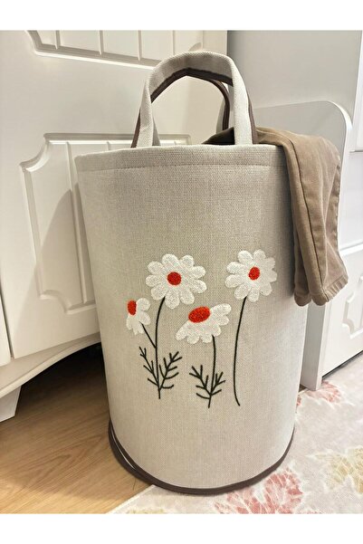 Punch Embroidered Linen EVA Organizer Basket – Decorative, Upright, Toy and Arrangement Basket