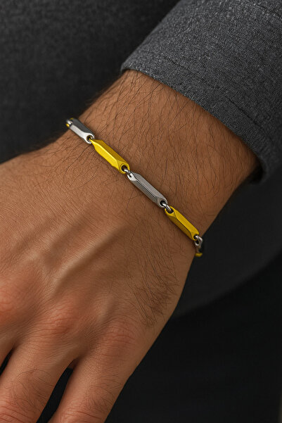 TREND COLLECTİON سوار سلسلة من الفولاذ المقاوم للصدأ للرجال (لون ذهبي-فضي)