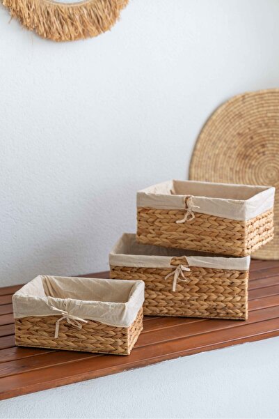 KaiHome Set de 3 coșuri organizatoare cu protecție interioară din răchită naturală – Organizator pentru dulap, baie, bucătărie și sufragerie