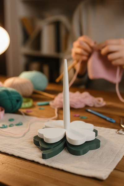 Obaco حامل خيط البرسيم رباعي الأوراق، حامل صوف أخضر وأبيض، حامل خيط من البلاستيك الحيوي مقاس 17 سم