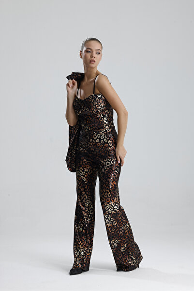 Sense Wide Leg Sequin Pants |   Pnt32440 Black Bronze Leopard