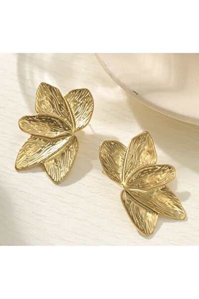 monalisatoka Kadın İşlemeli Yaprak Model Gold Küpe